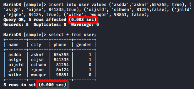 mysql query time execution shown in seconds