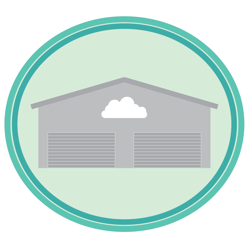 Warehouse with cloud image signifying cloud data warehouse