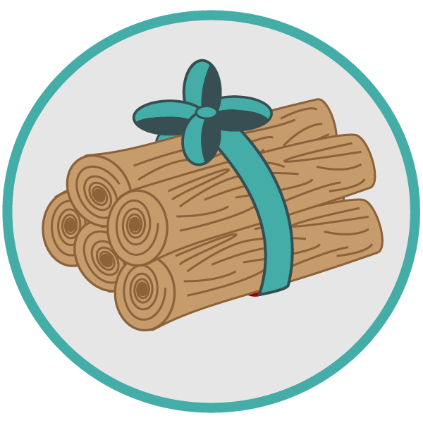 Logs with a bow signifying log collection
