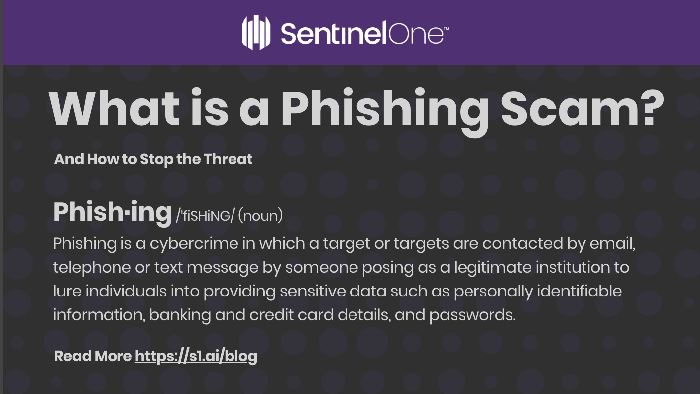 SentinelOne's image of What is a Phishing Scam with phishing's definition being displayed.