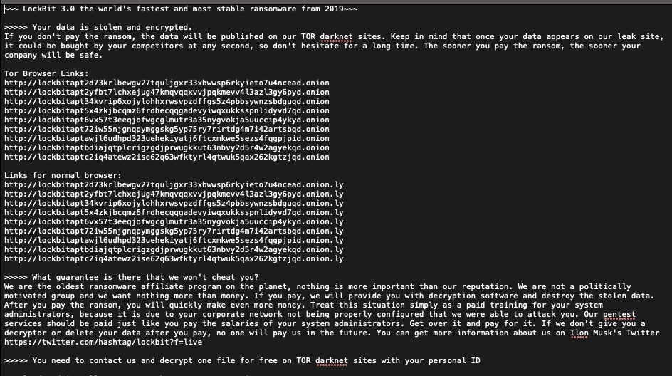 LockBit 3.0 Ransom Note Excerpt