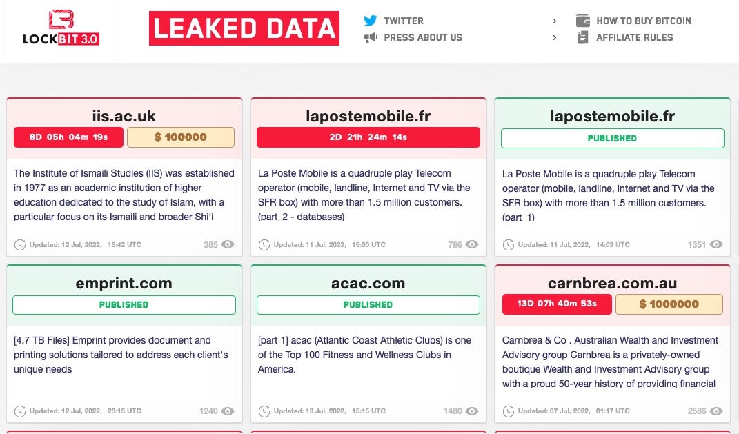 LockBit 3 ransomware leaks site