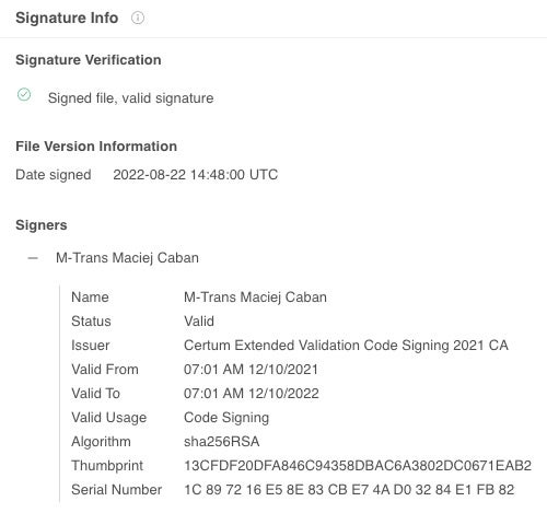 Certificate used to sign JuiceStealer malware