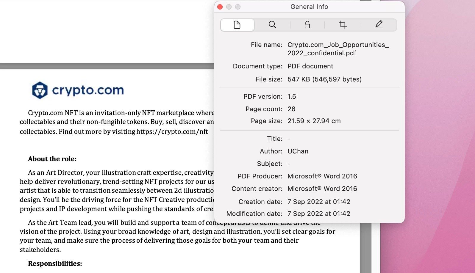 The PDF decoy was created with MS Word 2016