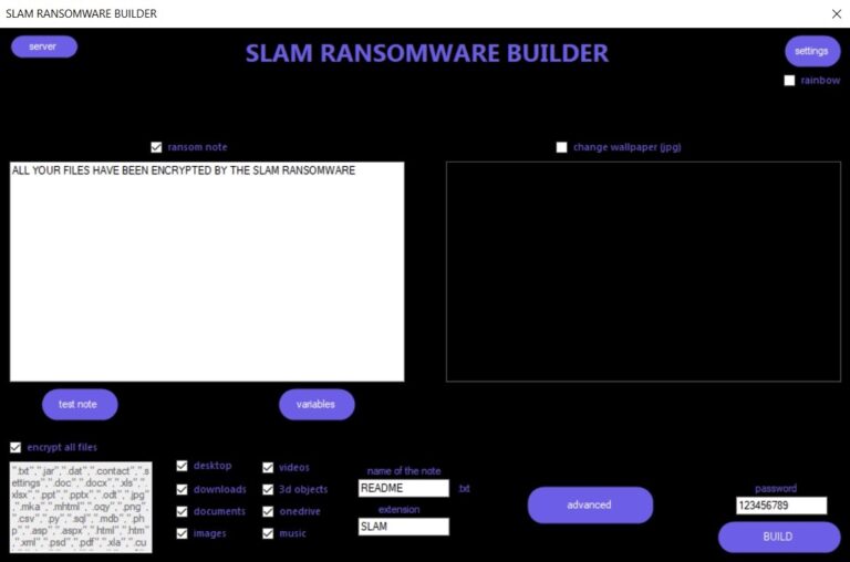 Slam! Anatomy of a Publicly-Available Ransomware Builder