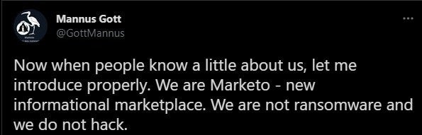 The Twitter profile @Mannus Gott introducing Marketo (source: Digital Shadows)