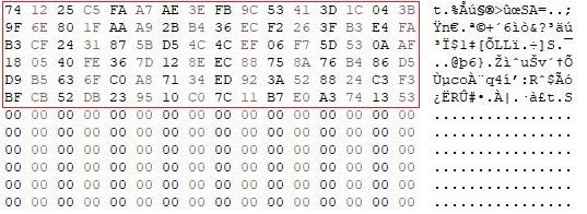 The new Royal ransomware conducts intermittent encryption (the null bytes represent non-encrypted file content)