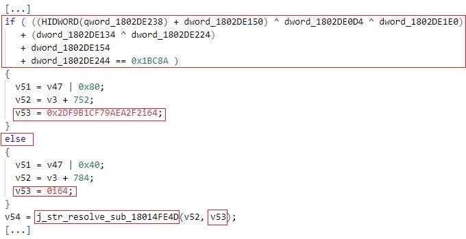 Function parameter obfuscation; v53 is a portion of an obfuscated string