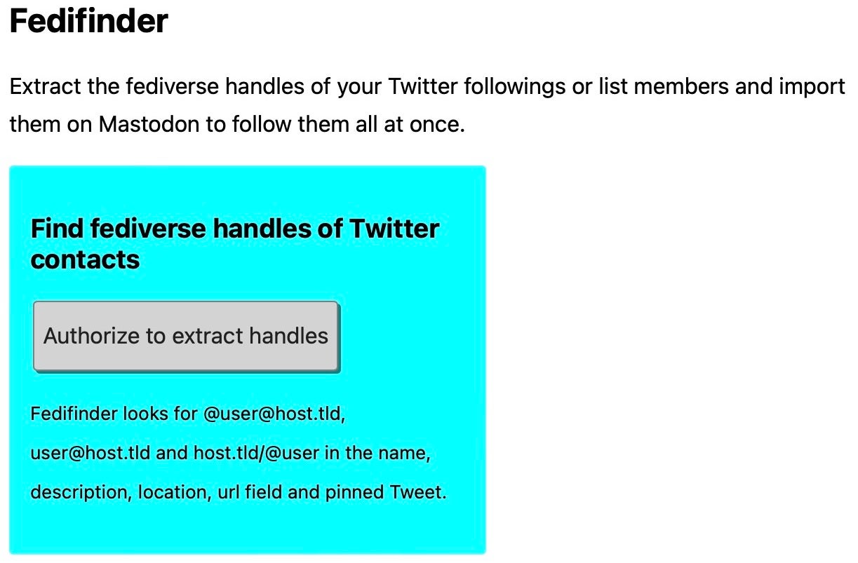 fedifinder mastodon how to find your twitter users