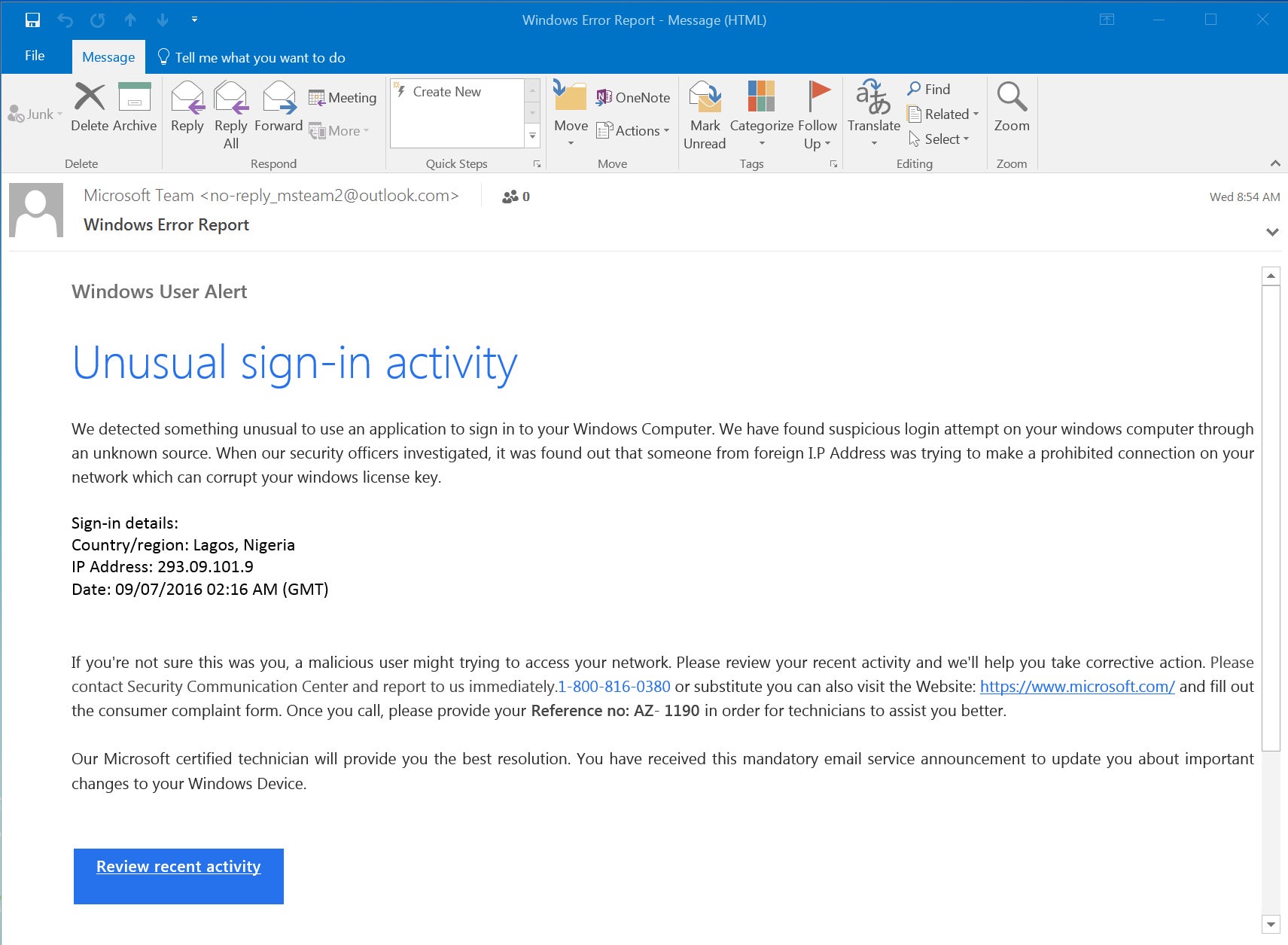 Microsoft Tech support scam
