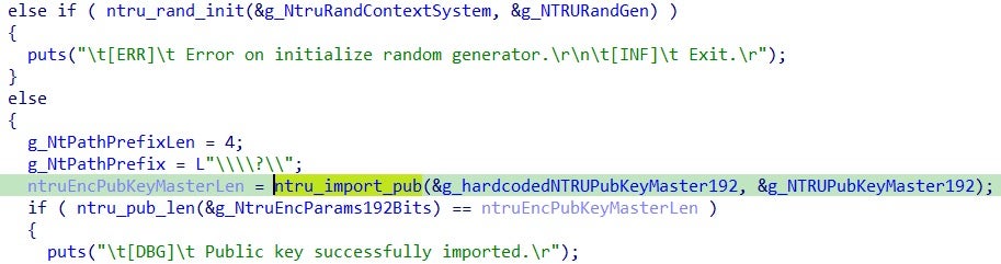 Code to import the hardcoded master NTRU public key