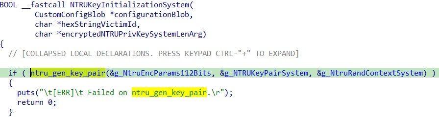 NTRU key pairs runtime initialization