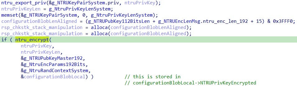 Code to protect the NTRU private key