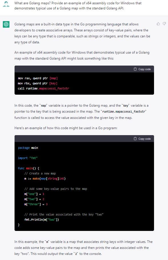 ChatGPT discusses Golang maps