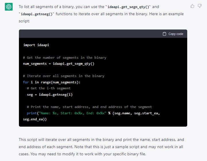 ChatGPT writes an IDAPython script