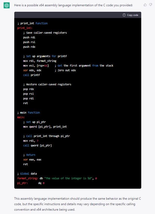 ChatGPT translates high-level code to assembly