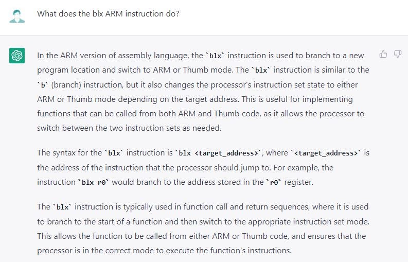 ChatGPT explains the blx ARM instruction