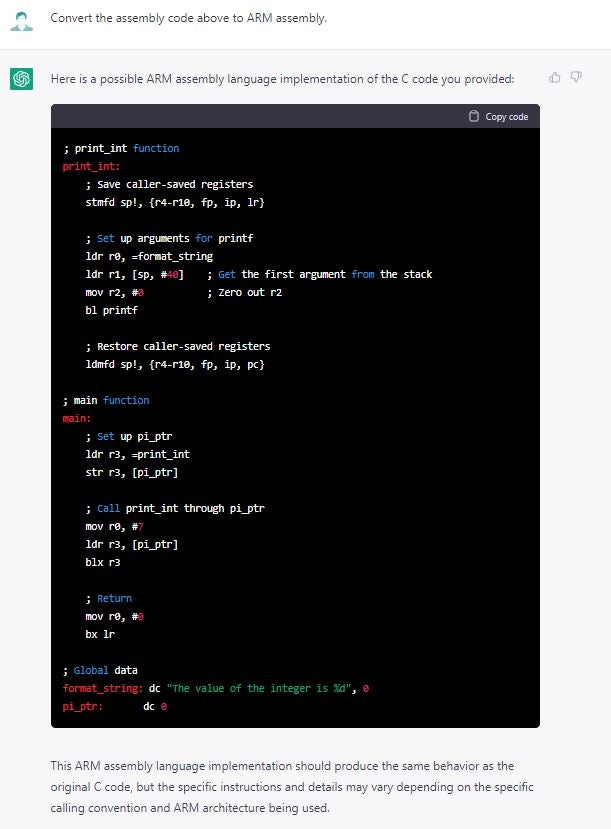 ChatGPT translates x64 assembly code to ARM