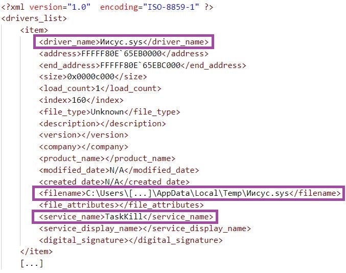 Иисус.sys loaded at system start-up a DriverView output