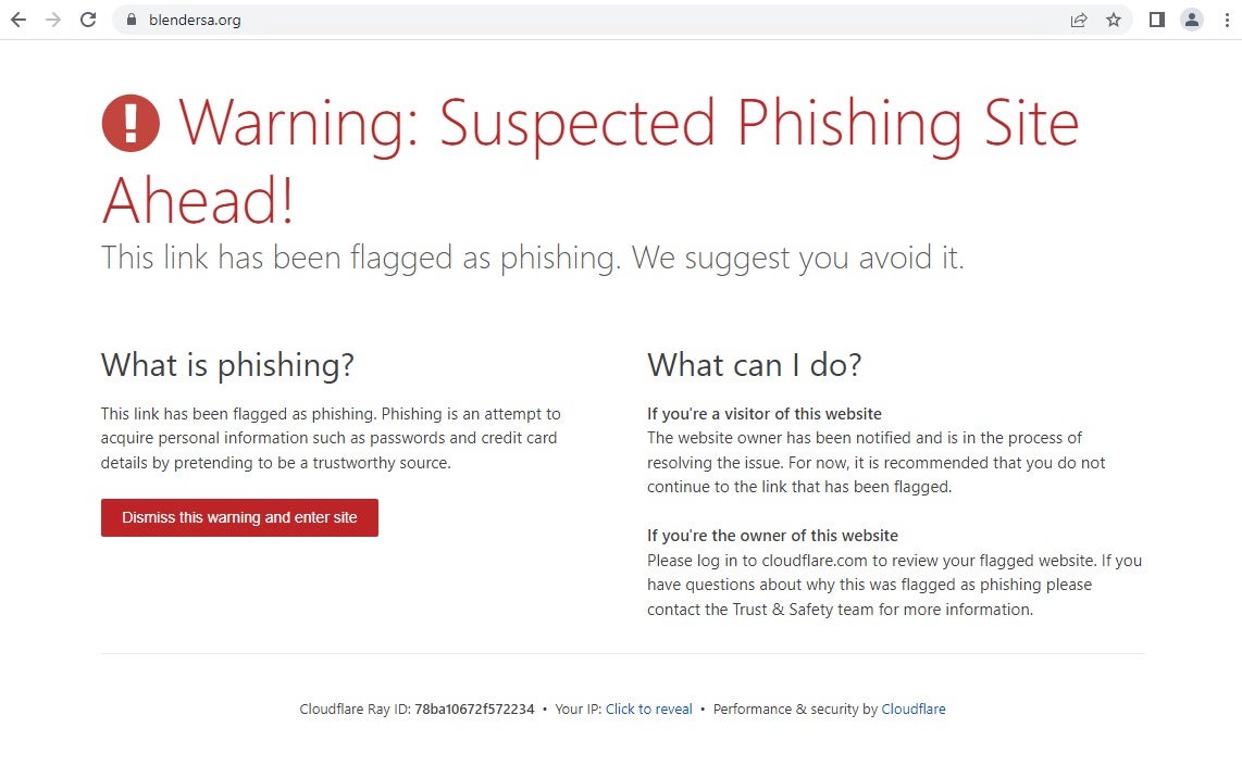 Website mit CloudFlare-Phishing-Warnung aktualisiert