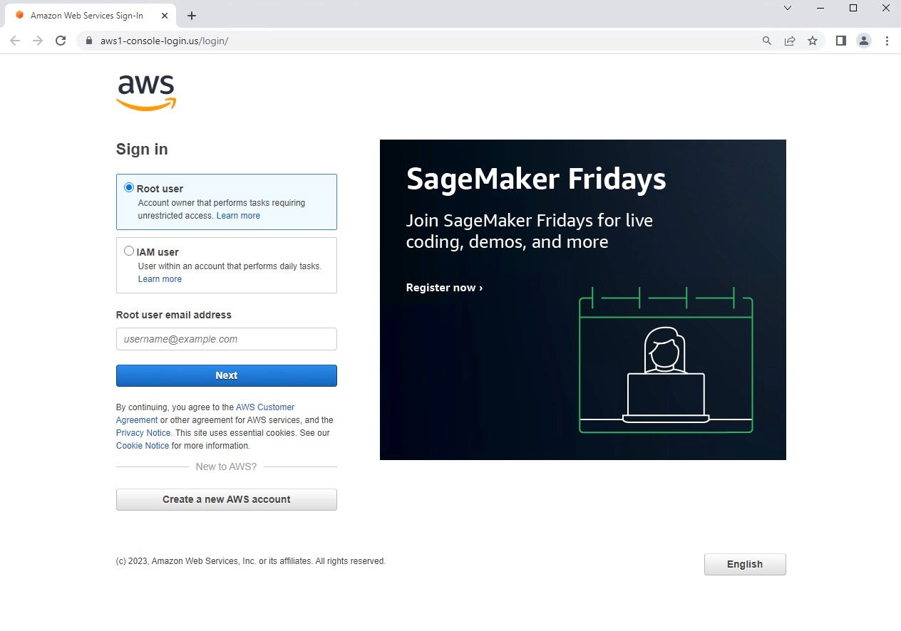 Fake AWS Login Page - Email