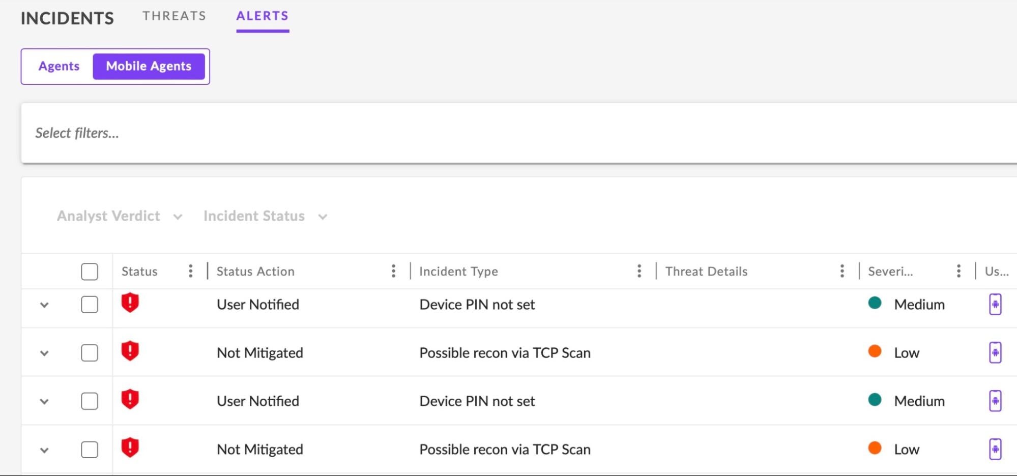 Singularity Mobile and Microsoft Intune threats and alerts