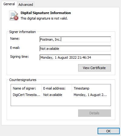 The digital signature of Update.exe