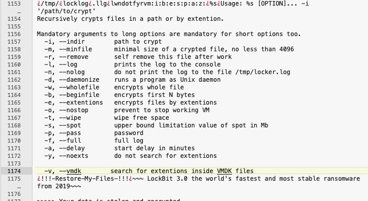Command line options that can be passed to the malware on execution