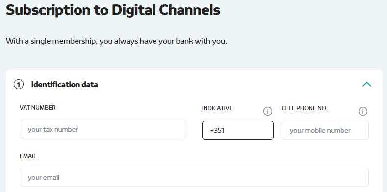 Example targeted site: The “digital channels” subscription form of Novobanco