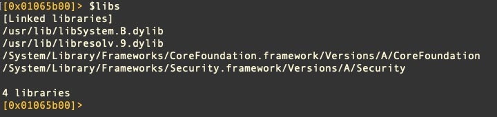 The $libs macro prints out the linked dynamic libraries in an executable file