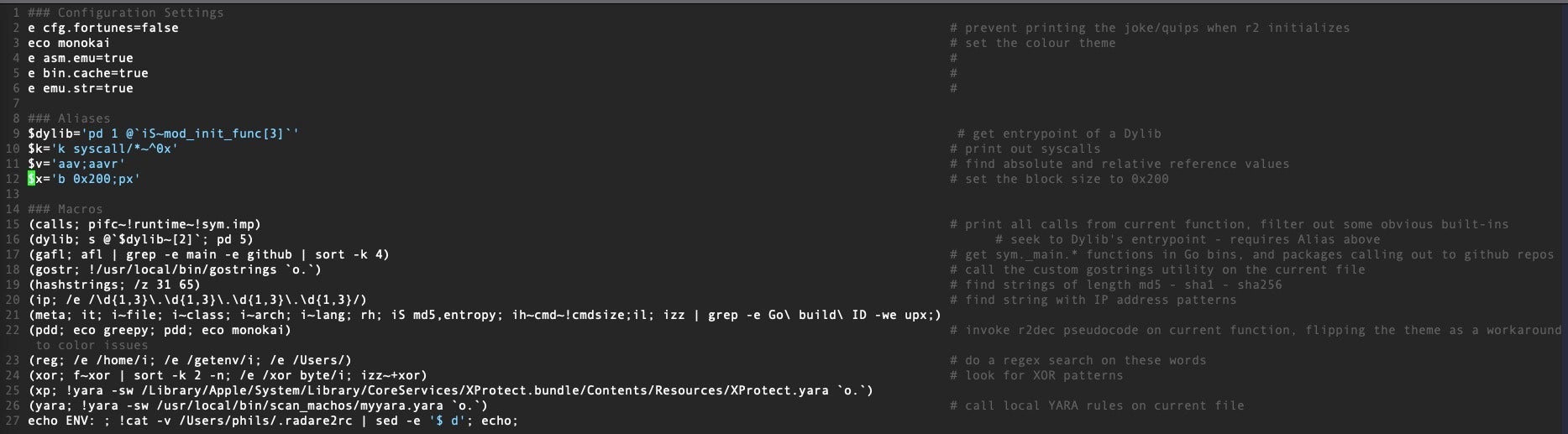 It can be helpful to automatically print the entire config file out as r2 starts up