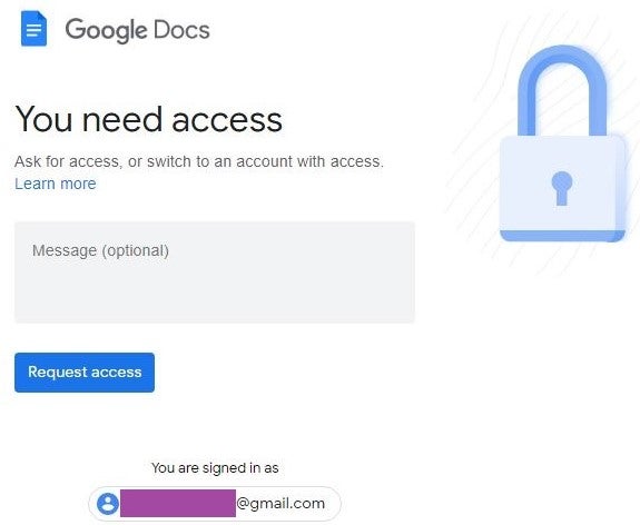 Malicious Google Docs site