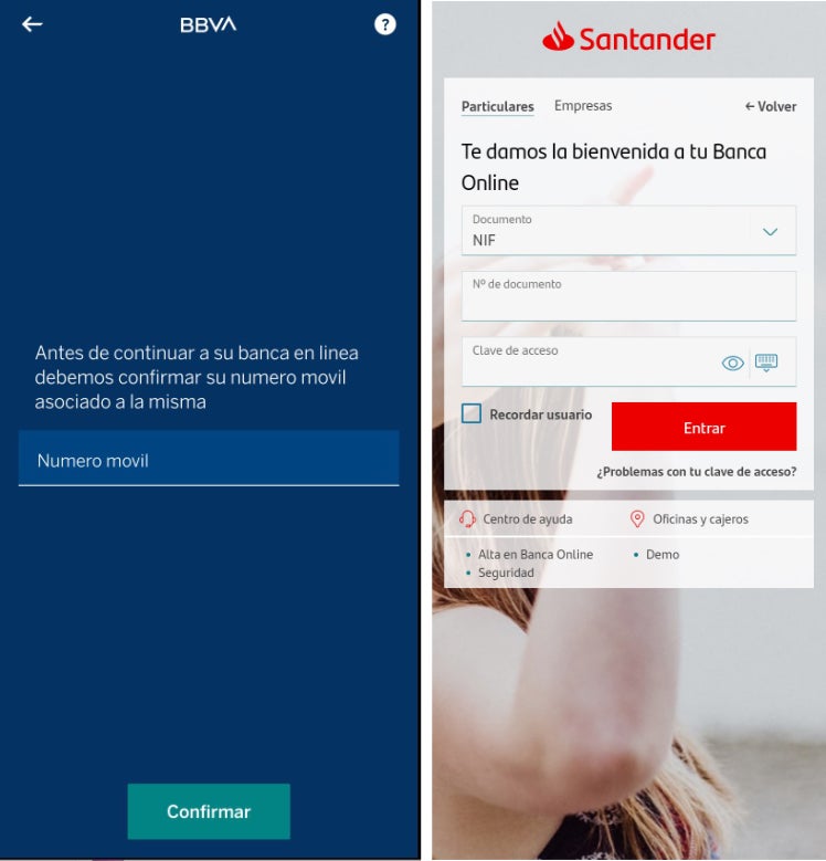 Fig 3: BBVA and Santander phishing pages