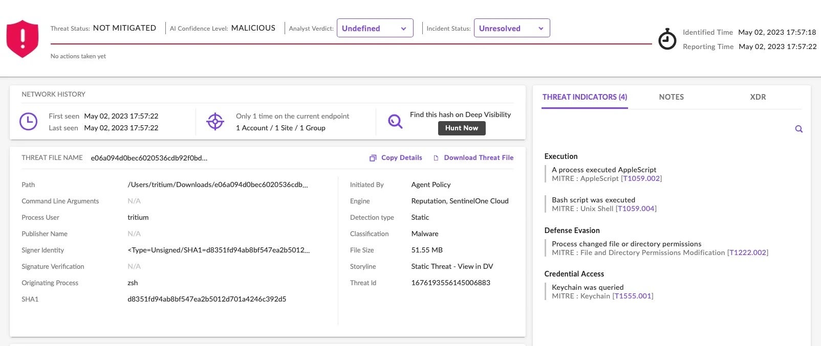 SentinelOne’s Behavioral Engine Detecting Atomic Stealer