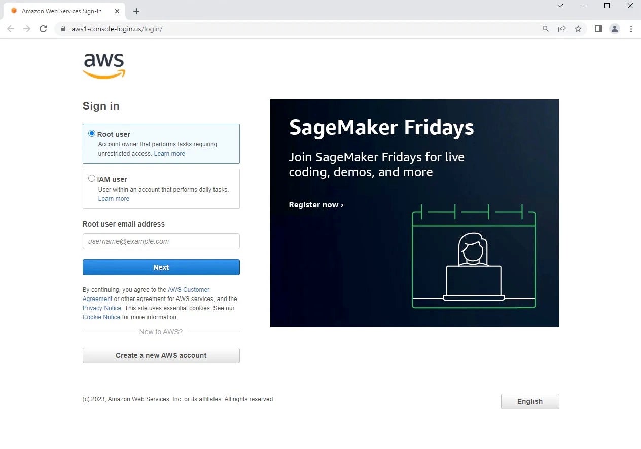 Fake AWS Login Page