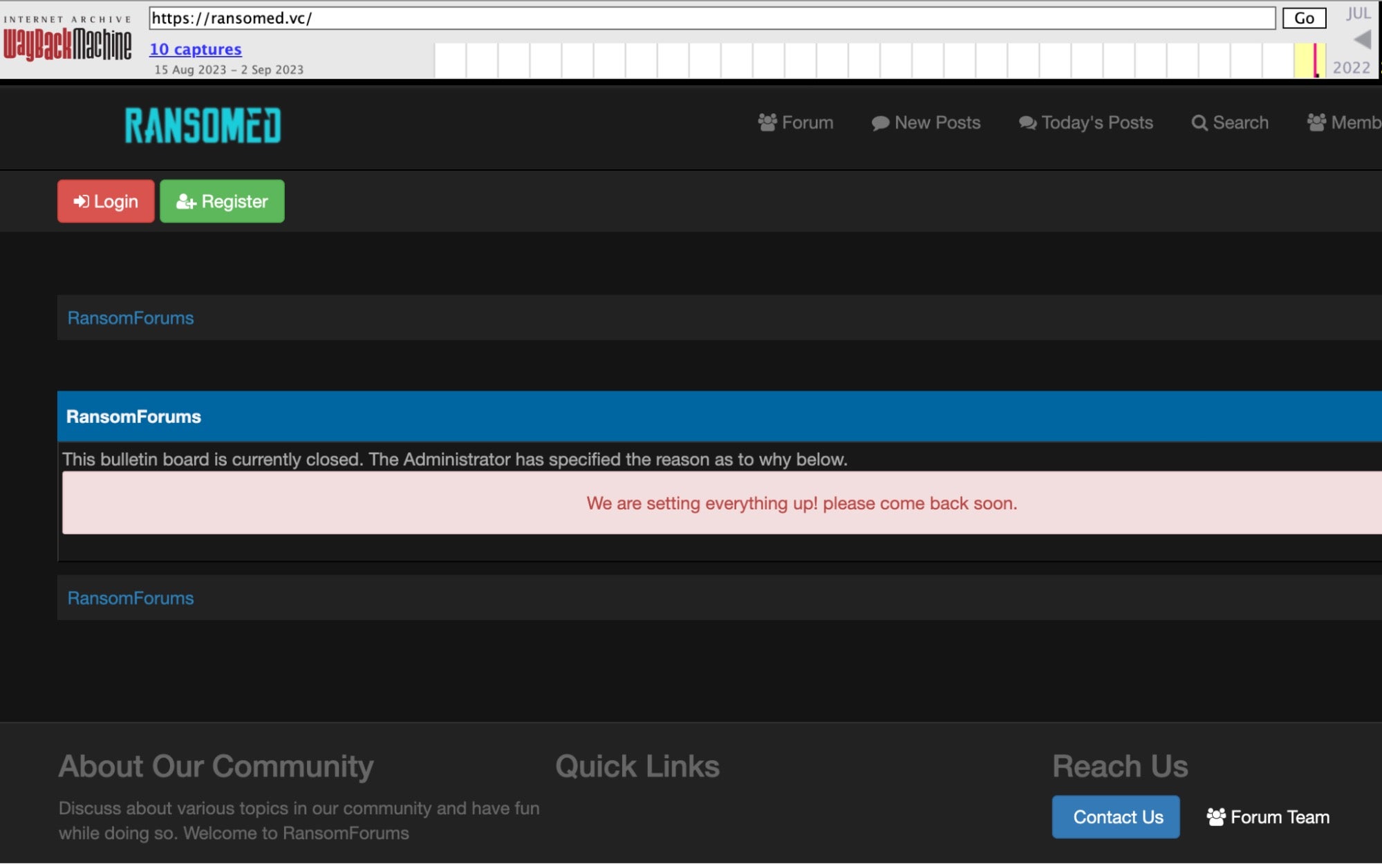 Ransomed.vc capture for August 2023 (Wayback Machine)