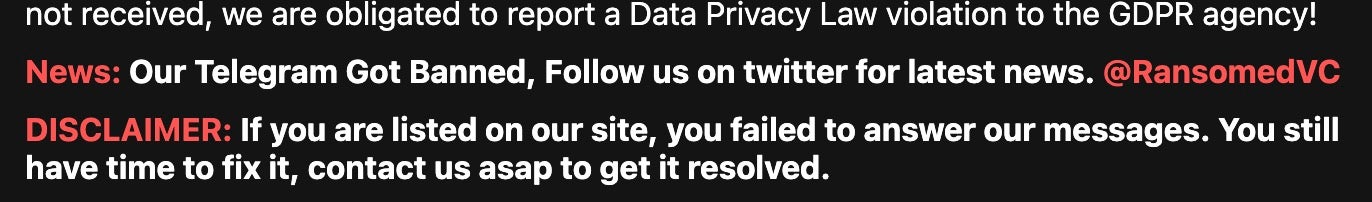 Ransomed Telegram channel is banned