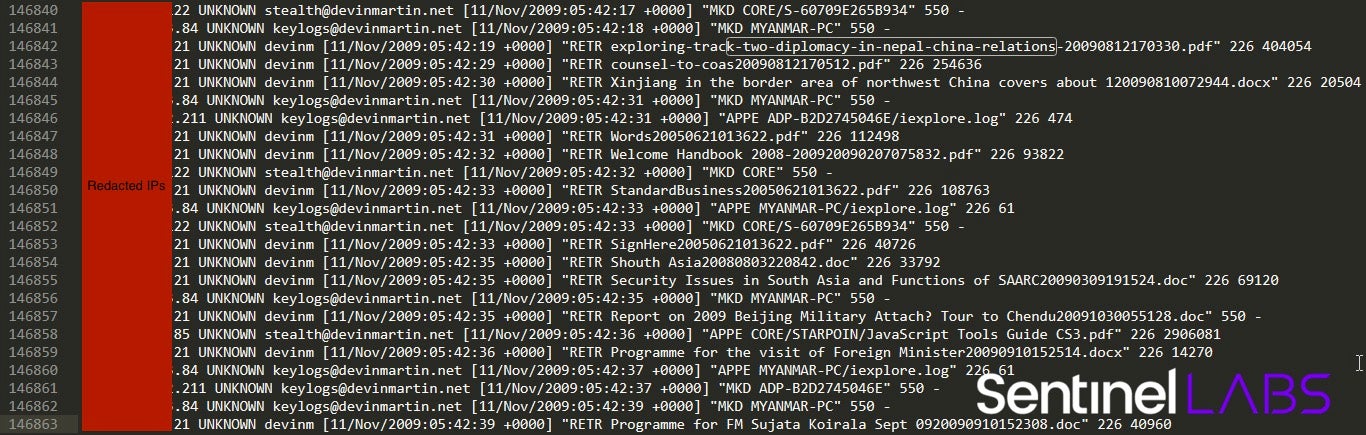 Data Exfiltration Logs from C2 server, with Victim IPs Redacted