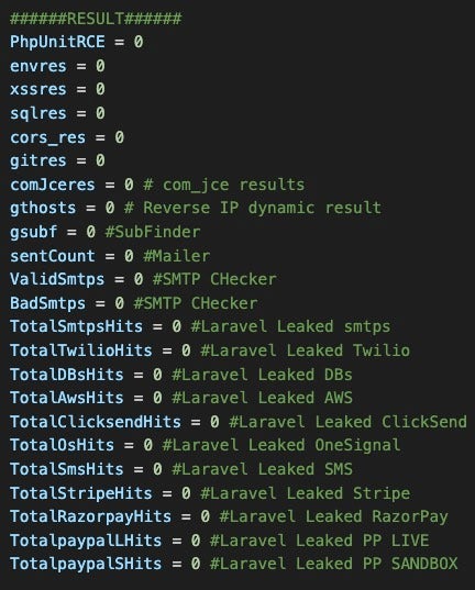 Variables that hold output from web service scanning features