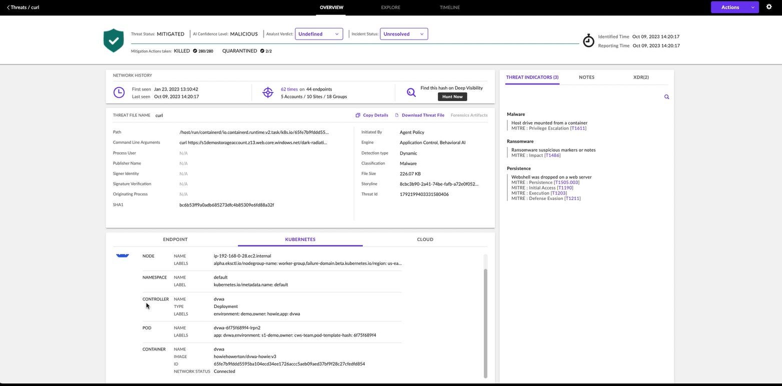 Figure 3: Runtime Threat and K8s Context