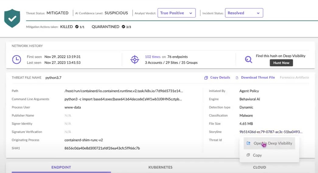 Simple one-click remediation in the console mitigates the threat