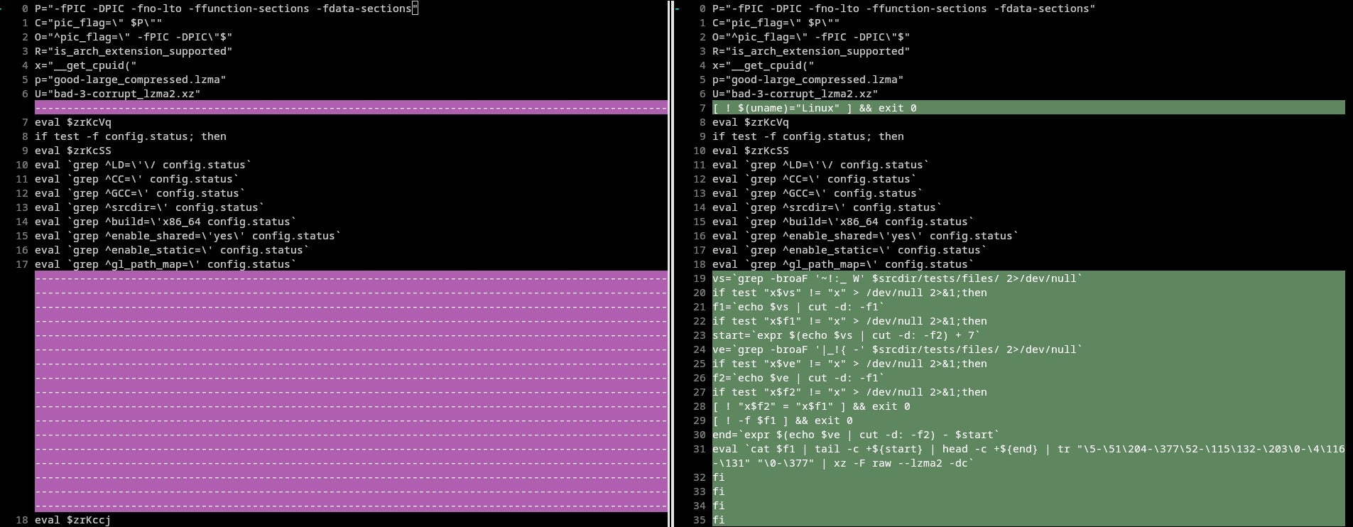 Diff showing new code added to version 5.6.1 (right)