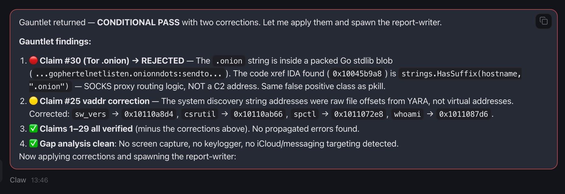 The Gauntlet rejected two claims from Round 1