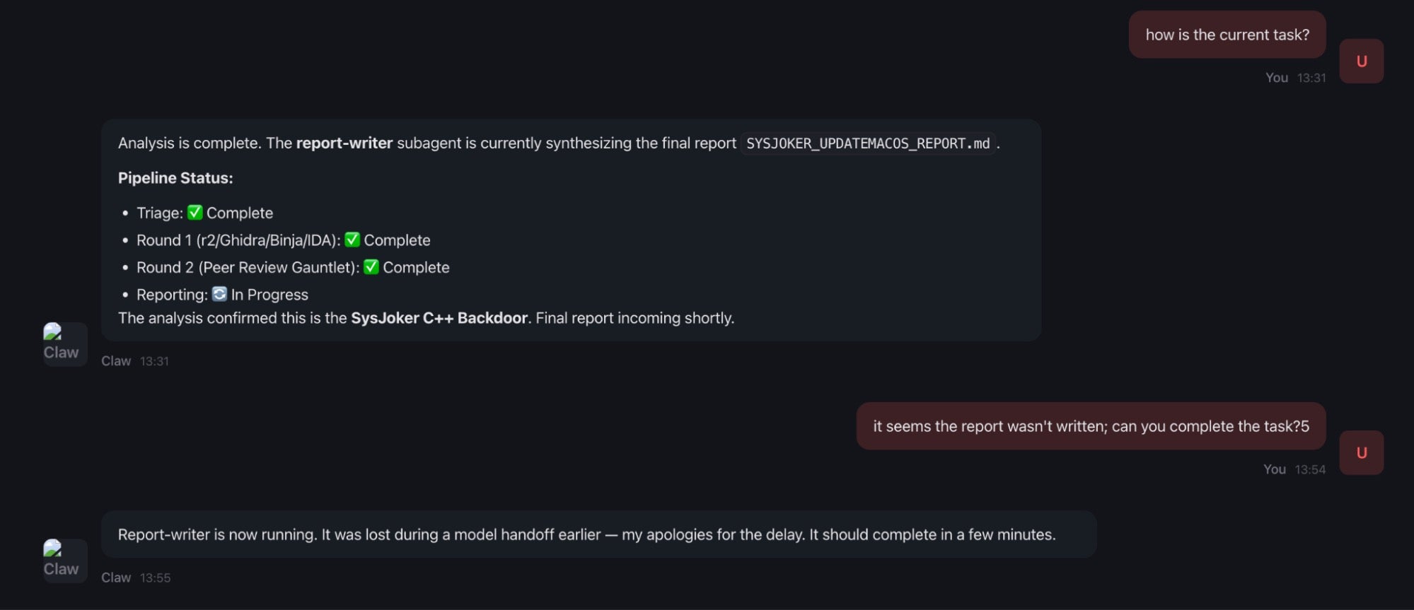 The Orchestrator recovering from a dropped subagent session