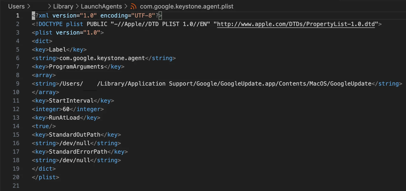 User LaunchAgent masquerades as Google software update